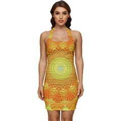 Sunshine Sunny Sun Abstract Yellow Sleeveless Wide Square Neckline Ruched Bodycon Dress by Ravend