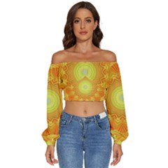 Sunshine Sunny Sun Abstract Yellow Long Sleeve Crinkled Weave Crop Top by Ravend