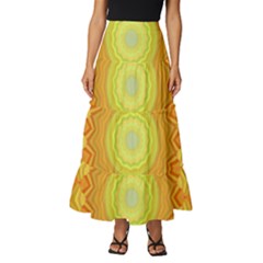 Sunshine Sunny Sun Abstract Yellow Tiered Ruffle Maxi Skirt by Ravend