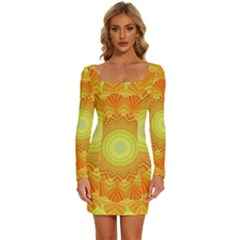 Sunshine Sunny Sun Abstract Yellow Long Sleeve Square Neck Bodycon Velvet Dress by Ravend