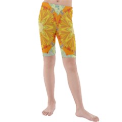 Sunshine Sunny Sun Abstract Yellow Kids  Mid Length Swim Shorts by Ravend