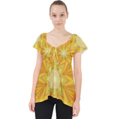 Sunshine Sunny Sun Abstract Yellow Lace Front Dolly Top by Ravend