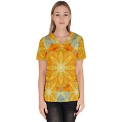 Sunshine Sunny Sun Abstract Yellow Women s V-neck Scrub Top by Ravend