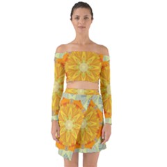 Sunshine Sunny Sun Abstract Yellow Off Shoulder Top With Skirt Set by Ravend