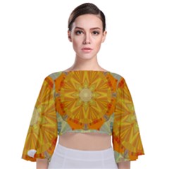 Sunshine Sunny Sun Abstract Yellow Tie Back Butterfly Sleeve Chiffon Top by Ravend