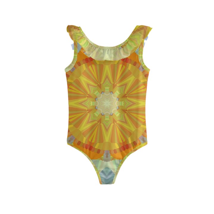 Sunshine Sunny Sun Abstract Yellow Kids  Frill Swimsuit