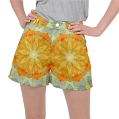 Sunshine Sunny Sun Abstract Yellow Women s Ripstop Shorts by Ravend