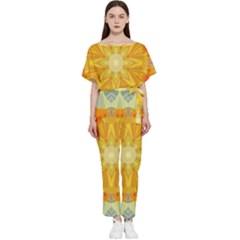 Sunshine Sunny Sun Abstract Yellow Batwing Lightweight Chiffon Jumpsuit by Ravend