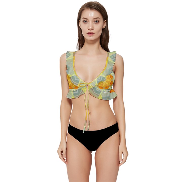 Sunshine Sunny Sun Abstract Yellow Low Cut Ruffle Edge Bikini Top