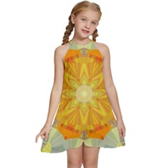 Sunshine Sunny Sun Abstract Yellow Kids  Halter Collar Waist Tie Chiffon Dress by Ravend