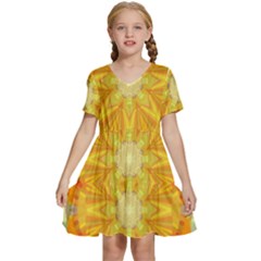 Sunshine Sunny Sun Abstract Yellow Kids  Short Sleeve Tiered Mini Dress by Ravend