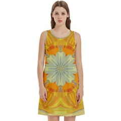 Sunshine Sunny Sun Abstract Yellow Round Neck Sleeve Casual Dress With Pockets