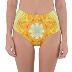 Sunshine Sunny Sun Abstract Yellow Reversible High-waist Bikini Bottoms by Ravend