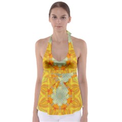 Sunshine Sunny Sun Abstract Yellow Tie Back Tankini Top by Ravend