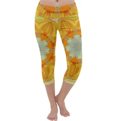 Sunshine Sunny Sun Abstract Yellow Capri Yoga Leggings by Ravend