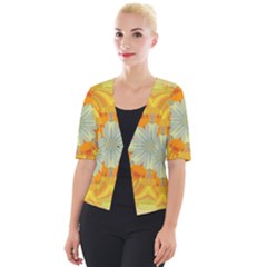 Sunshine Sunny Sun Abstract Yellow Cropped Button Cardigan by Ravend