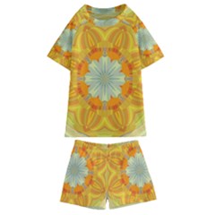 Sunshine Sunny Sun Abstract Yellow Kids  Swim T-shirt And Shorts Set by Ravend