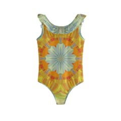 Sunshine Sunny Sun Abstract Yellow Kids  Frill Swimsuit by Ravend