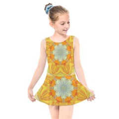 Sunshine Sunny Sun Abstract Yellow Kids  Skater Dress Swimsuit by Ravend