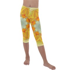 Sunshine Sunny Sun Abstract Yellow Kids  Lightweight Velour Capri Leggings  by Ravend