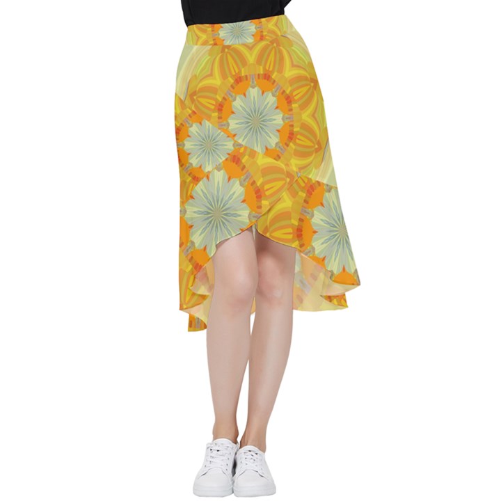 Sunshine Sunny Sun Abstract Yellow Frill Hi Low Chiffon Skirt