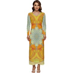 Sunshine Sunny Sun Abstract Yellow Long Sleeve Longline Maxi Dress by Ravend