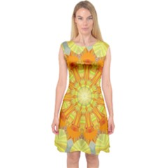 Sunshine-sunny-sun-abstract-yellow - Capsleeve Midi Dress by Ravend