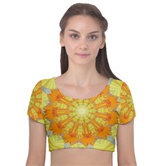 Sunshine-sunny-sun-abstract-yellow - Velvet Short Sleeve Crop Top  by Ravend