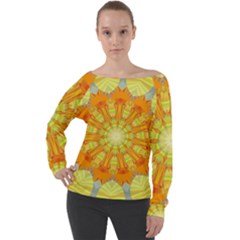 Sunshine-sunny-sun-abstract-yellow - Off Shoulder Long Sleeve Velour Top by Ravend