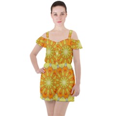 Sunshine-sunny-sun-abstract-yellow - Ruffle Cut Out Chiffon Playsuit by Ravend