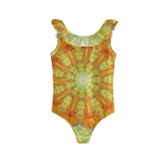 Sunshine-sunny-sun-abstract-yellow - Kids  Frill Swimsuit by Ravend