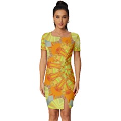 Sunshine-sunny-sun-abstract-yellow - Fitted Knot Split End Bodycon Dress by Ravend