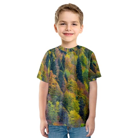 Forest Trees Leaves Fall Autumn Nature Sunshine Kids  Sport Mesh T-shirt by Ravend