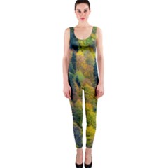 Forest Trees Leaves Fall Autumn Nature Sunshine One Piece Catsuit by Ravend