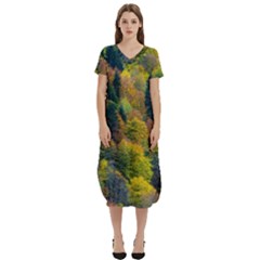 Forest Trees Leaves Fall Autumn Nature Sunshine T-shirt Midi Dress With Pockets by Ravend