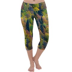 Forest Trees Leaves Fall Autumn Nature Sunshine Capri Yoga Leggings by Ravend