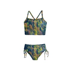 Forest Trees Leaves Fall Autumn Nature Sunshine Girls  Tankini Swimsuit by Ravend