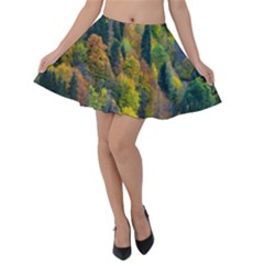 Forest Trees Leaves Fall Autumn Nature Sunshine Velvet Skater Skirt by Ravend