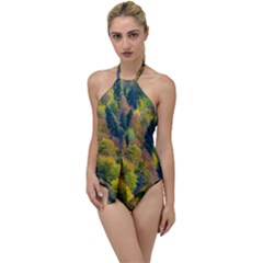 Forest Trees Leaves Fall Autumn Nature Sunshine Go With The Flow One Piece Swimsuit by Ravend