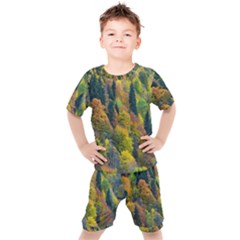 Forest Trees Leaves Fall Autumn Nature Sunshine Kids  T-shirt And Shorts Set by Ravend