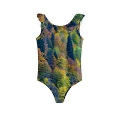 Forest Trees Leaves Fall Autumn Nature Sunshine Kids  Frill Swimsuit by Ravend