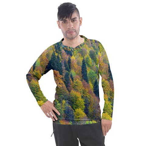 Forest Trees Leaves Fall Autumn Nature Sunshine Men s Pique Long Sleeve T-shirt by Ravend