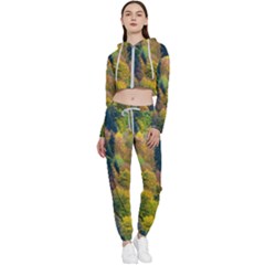 Forest Trees Leaves Fall Autumn Nature Sunshine Cropped Zip Up Lounge Set by Ravend