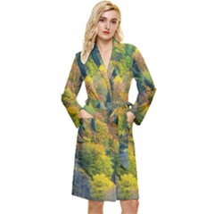 Forest Trees Leaves Fall Autumn Nature Sunshine Long Sleeve Velvet Robe by Ravend