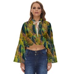 Forest Trees Leaves Fall Autumn Nature Sunshine Boho Long Bell Sleeve Top