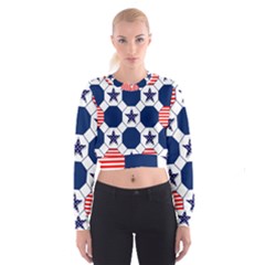 Patriotic Symbolic Red White Blue Cropped Sweatshirt