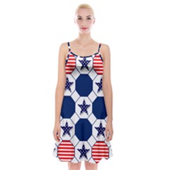 Patriotic Symbolic Red White Blue Spaghetti Strap Velvet Dress