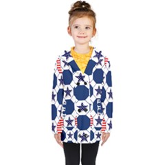 Patriotic Symbolic Red White Blue Kids  Double Breasted Button Coat by Ravend