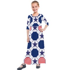 Patriotic Symbolic Red White Blue Kids  Quarter Sleeve Maxi Dress by Ravend