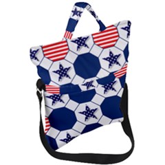 Patriotic Symbolic Red White Blue Fold Over Handle Tote Bag by Ravend